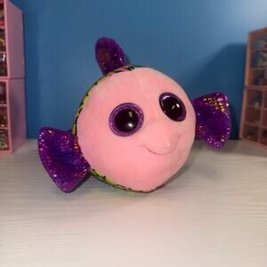Ty Beanie Boo Flippy Rainbow Fish Plush 11” Purple Glitter Fins EUC